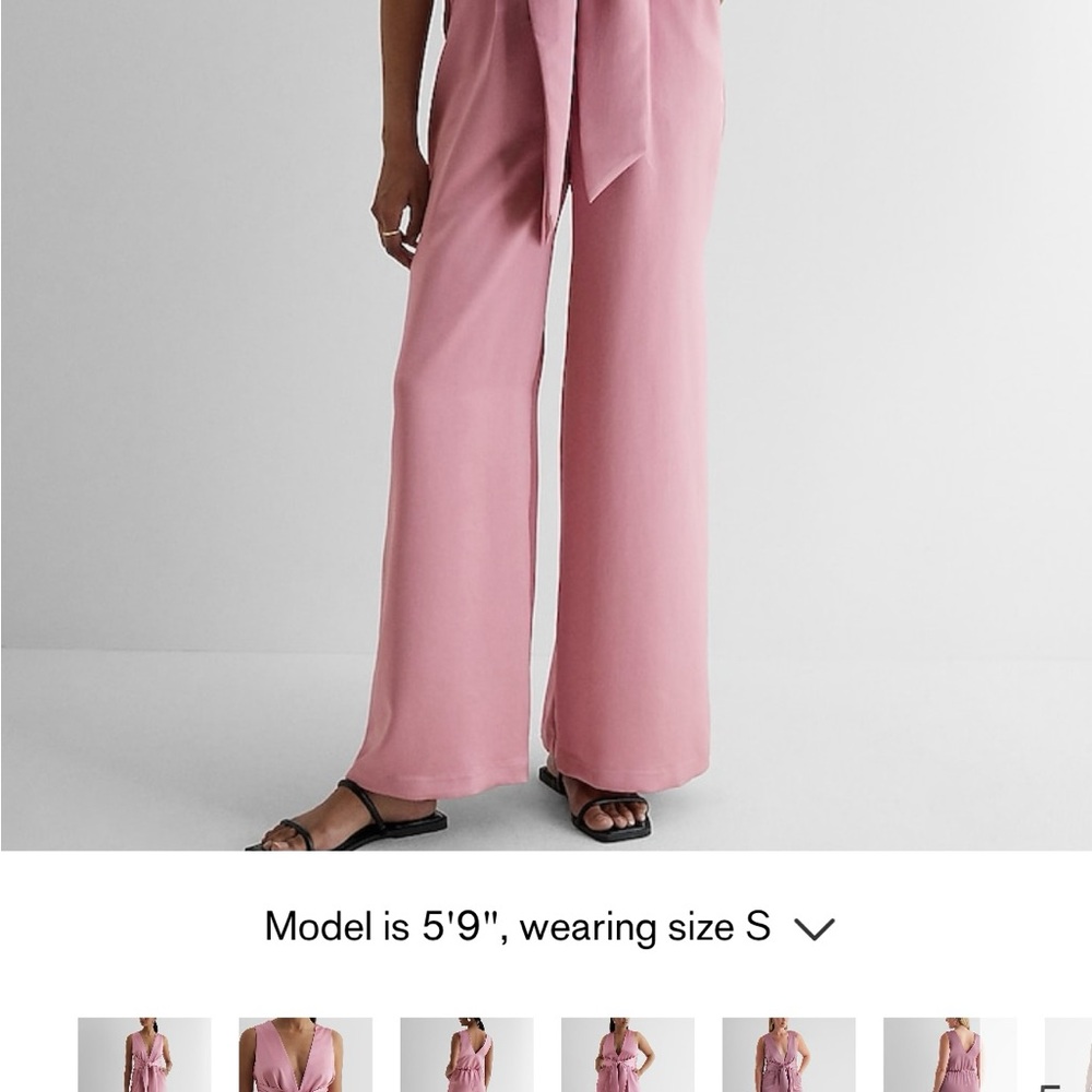 Express Pink Satin V-neck Tie Waist Wide Leg Jumpsuit